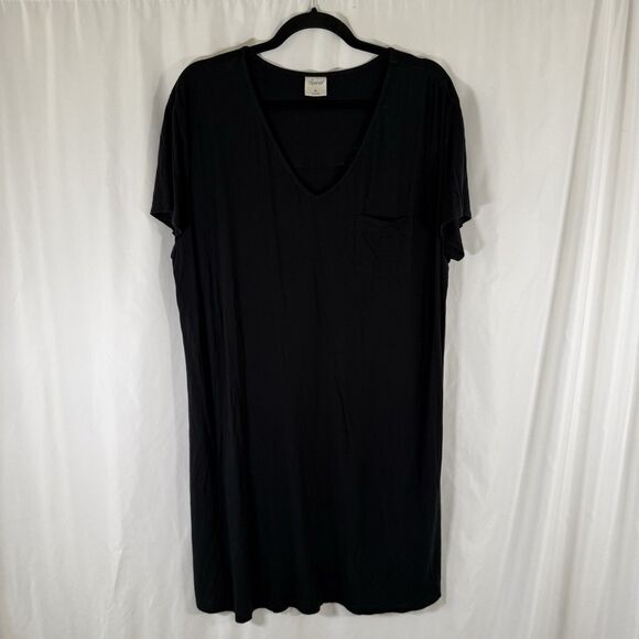 Soma Sleep Dress Women's XL Black Short Sleeve Vneck Stretch Rayon - Picture 1 of 11